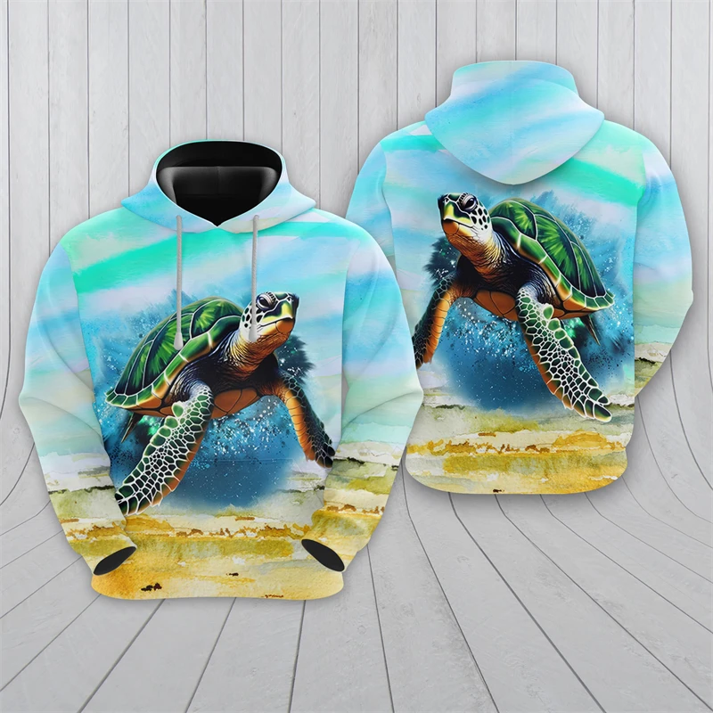 Fashion Sea Turtle Graphic Sweatshirts Casual Ocean Animal 3D Printed Hoodies For Men Clothes Hawaiian Kids Pullovers Women Tops