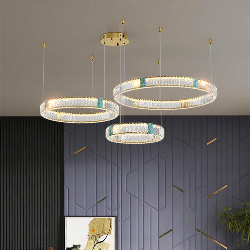 Modern Circular Crystal Chandelier Chrome-plated Ring LED Ceiling Chandelier Restaurant Kitchen Island Decoration Hanging Lamp