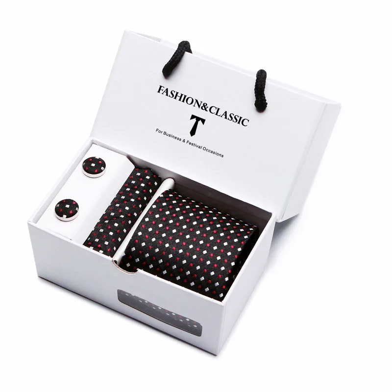 Heißer Verkauf Schwarz Paisley Krawatte Einstecktuch Manschettenknöpfe Set Für Männer Formale Luxus Hochzeit Gravatas In Geschenk Box – Detail 8