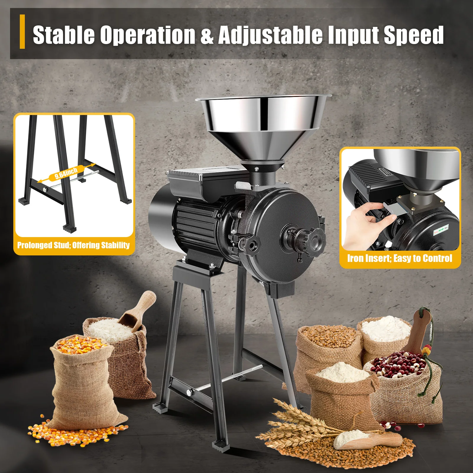 1500W 110V Grinder Mill Electric Grain Corn Wheat Feed/Flour Dry Wet Cereal Machine