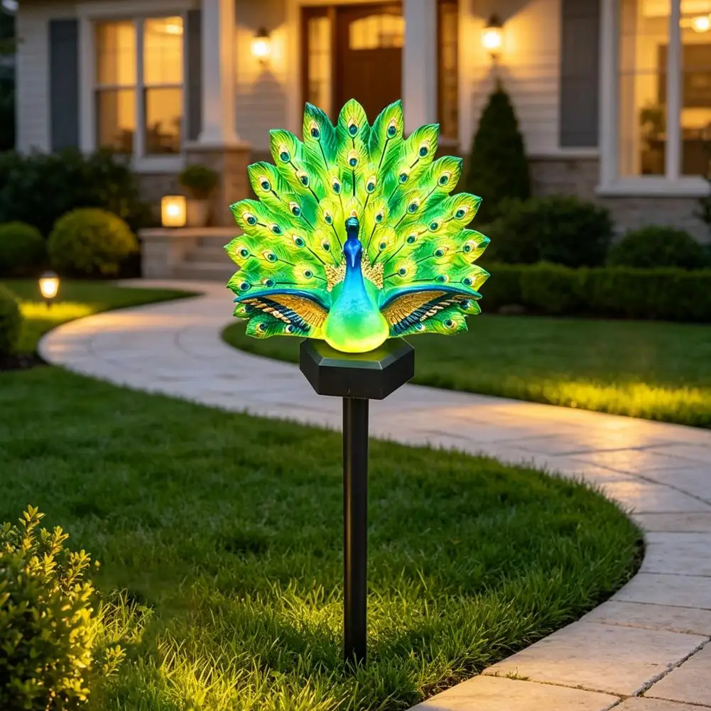 Solar Garden Lights Outdoor Peacock Garden Stakes Waterproof Path Lights Lawn Stake Ornaments for Patio Pathway Yard Decoration
