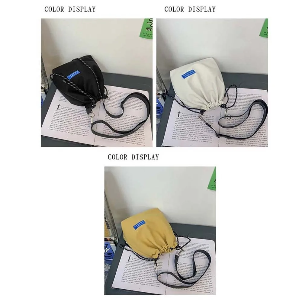 

INS Nylon Drawstring Bucket Bag Casual Storage Korean Style Shoulder Bag Black/White/Yellow Handbag Men Crossbody Bag Travel