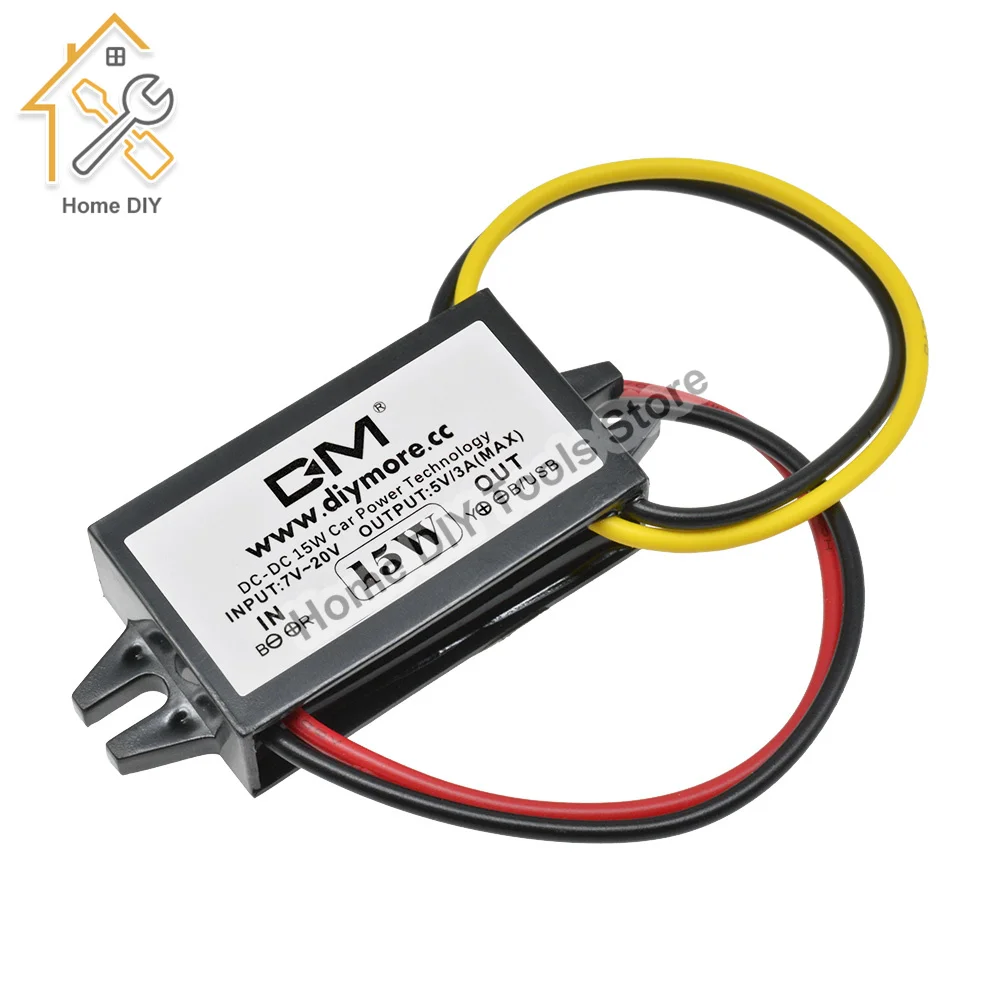 DC-DC Converter Module 12V To 5V 3A 15W USB Step Down Power Output Adapter Car Potting Waterproof Power Supply Module