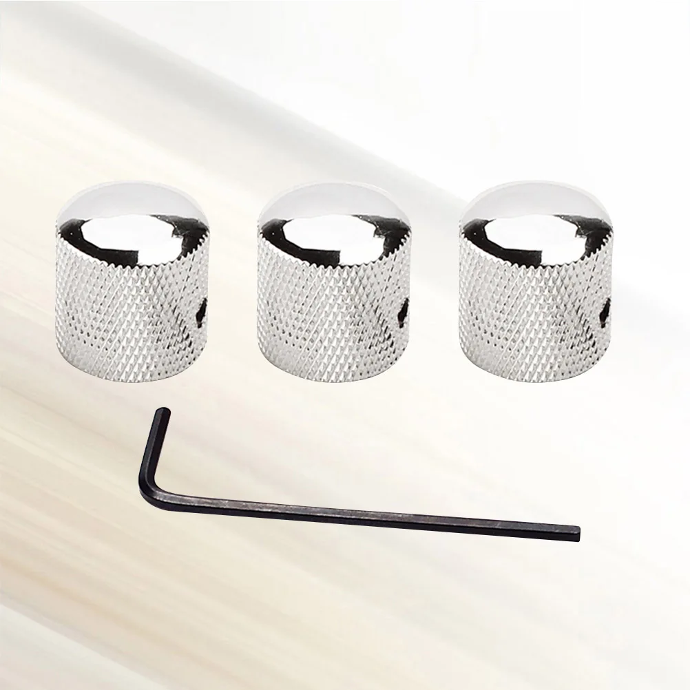 

3pcs 2T1V Electric Bass Guitar Volume Tone Control Knobs with Hole Dome Knobs with Wrench Guitar Parts Accessories GD105A (Silve