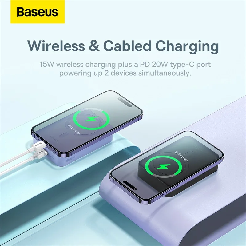 Baseus Magnetic Power Bank 20000mAh External Macsafe Battery Pack for iPhone 14 13 12 Pro Max Wireless Fast Charge Powerbank