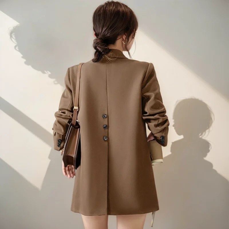 

Blazers Womans Winter Coat Suede Longline Fair Festival Diamond Pattern Weave Texture Front Pleat Drop Shoulder Breathable Loose