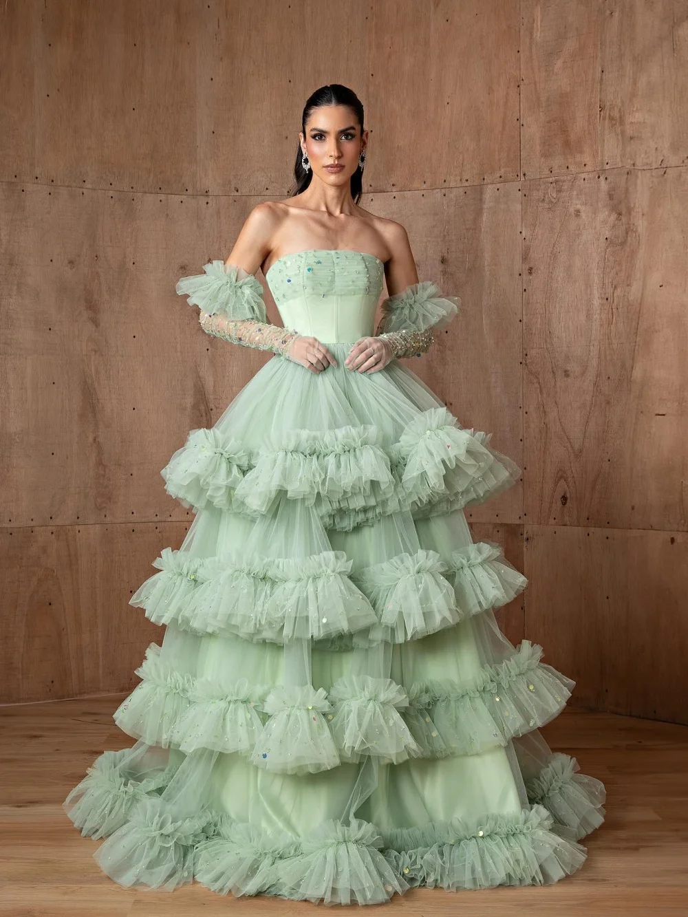 GraceProm Strapless Tulle Evening Dress 2026 Premium Ruffled Red Carpet Gown Chic Ball Gown Floor-Length Party Gown Customized