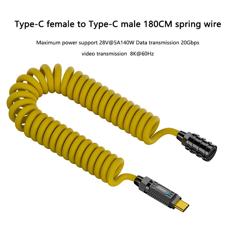 USB C Cable Portable Data Cord 140W Power Delivery Cable Fasting Charging Data Transmission Cable 8K Audio Video Cord
