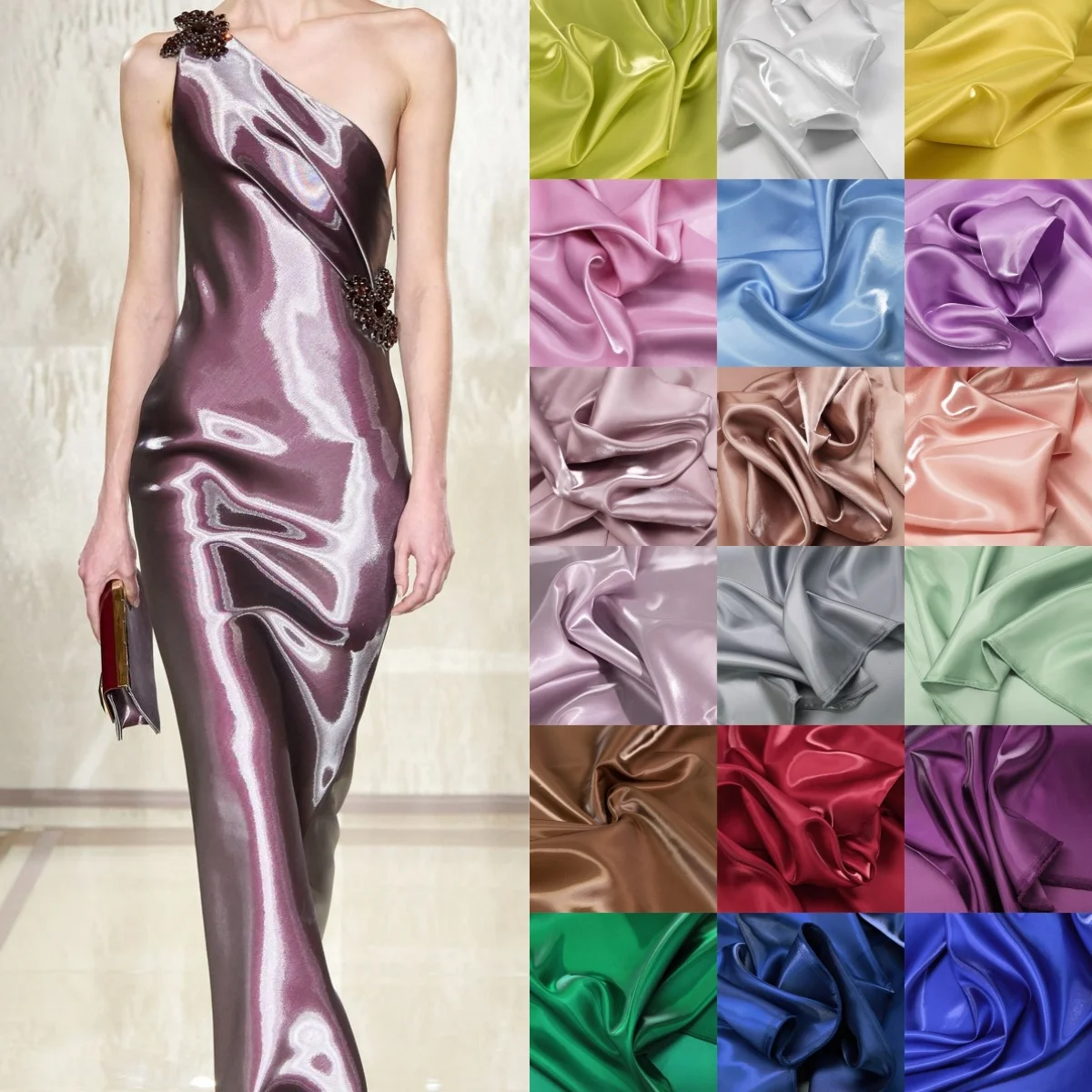 Liquid flowing light water light satin fabric shiny surface silky smooth crystal satin dress qipao performance dress handmade