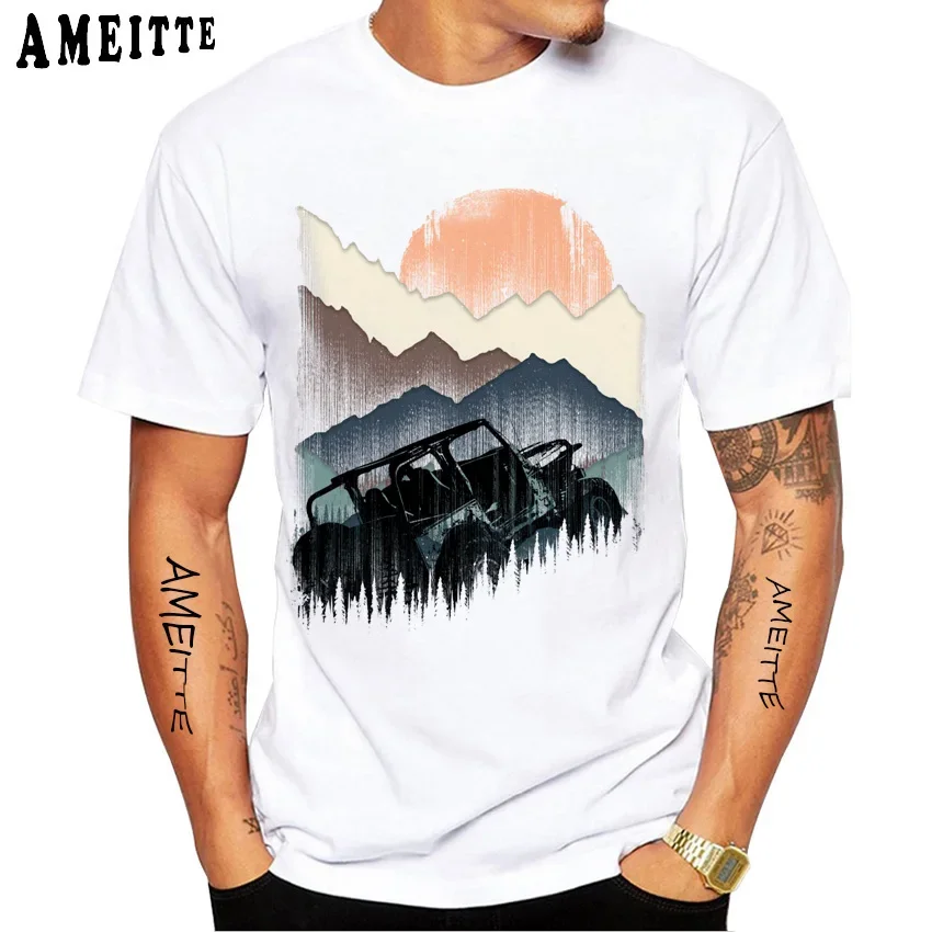 

Offroad SUV Car Expedition Mountains Sports T-Shirt Summer Men Short Sleeve Natural Geometry White Casual Tops Hip Hop Boy Tees