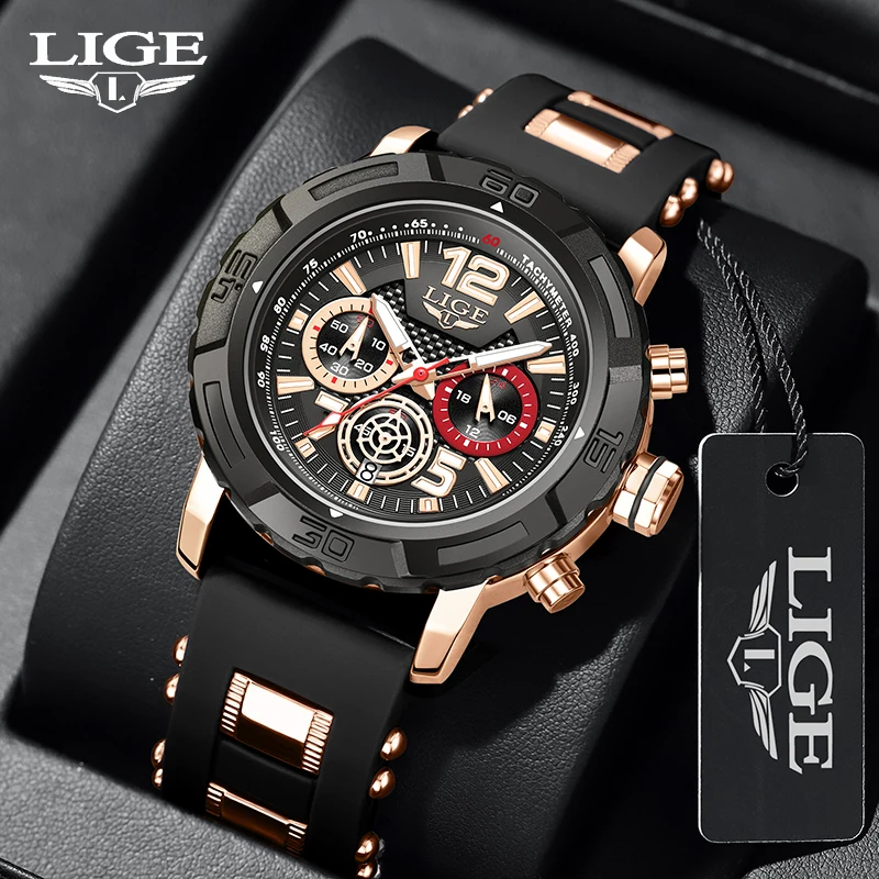 LIGE New Fashion Luxury Mens Watch Fashion Sports Quartz Watches Men Waterproof Luminous Multifunctional Wristwatches Gift Reloj