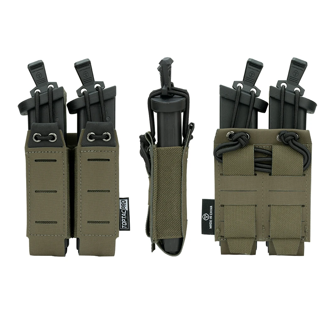 TOPTACPRO-Tactical Double Mag Pouch, Molle Open Top, Quick Draw, Leve, 9mm, 8526