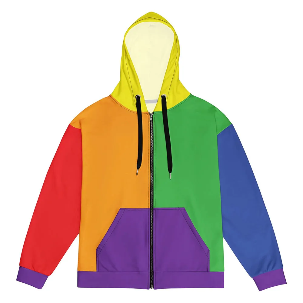 Old School Cool Kidcore Colorblock Unisex Zip Hoodie Long Sleeve Loose Fleece Hooded Sweatshirts Zipper Casual Colorful Clothing