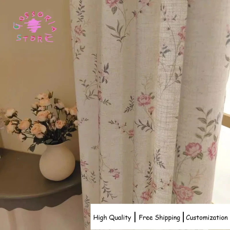 

Sample Custom American Countryside Curtains for Living Room Cotton Small Floral Retro Light Filtering Chiffon Custom Size Drapes
