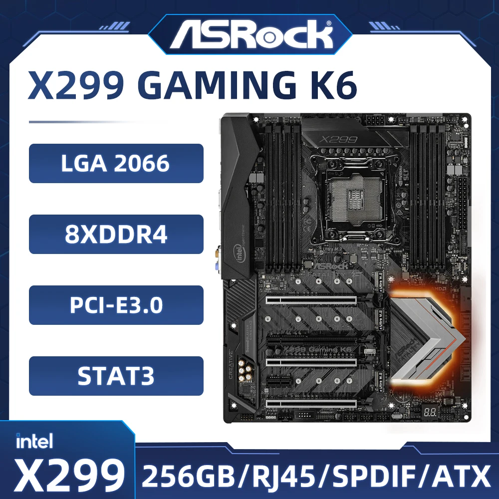 X299 Motherboard ASROCK X299 Gaming K6 Motherboard LGA 2066 DDR4 128GB PCI-E 3.0 USB 3.1M.2 USB3.1 ATX  support Core i9-9940