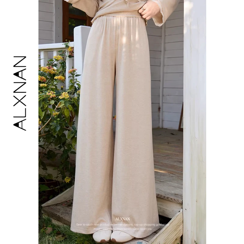 ALXNAN Women\'s Jeans Dark Blue Vintage Wide-leg High-waist Buggy Denim Pants 2026 Cotton Elegant Straight Trousers L39858 L62008