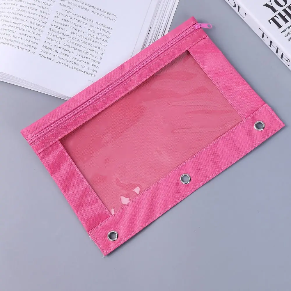 1Pc Oxford Cloth B5 File Folders Loose-Leaf Binder Pencil Storage Bag  Document Bag Durable Three Holes Zipper Pencil Pouch