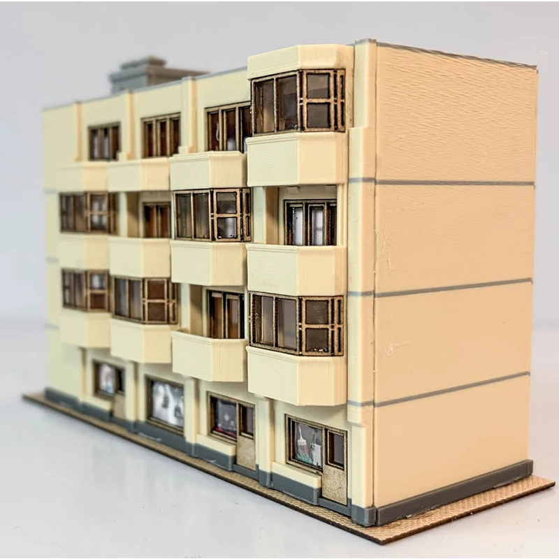 N-Maßstab DIY Gebäudemodell Architektur Vierstöckiges Gewerbe- und Wohngebäude für Stadtszene Mikrolandschaft 1 Set