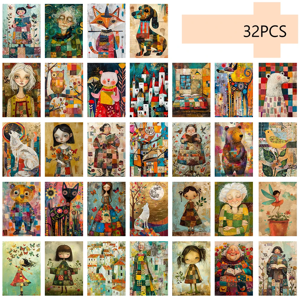 مجموعة بطاقات بريدية فنية تجريدية مكونة من 32 قطعة، هدايا عيد الميلاد العتيقة للهالوين، هدايا للطلاب، ديكور غرفة النوم، بطاقات سميكة #6