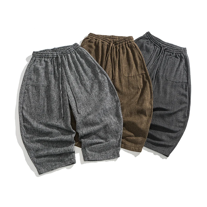 Autumn Winter Fashion Korean Corduroy Wide-Leg Pants Man Loose Casual Solid Color Male Sweatpants Streetwear Straight Trousers