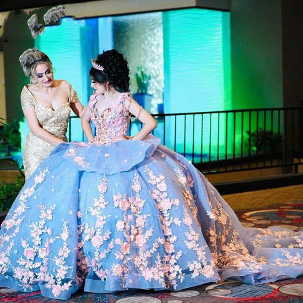 ANGELSBRIDEP gaun pesta biru langit gaun Quinceanera gaun pesta selebriti bermanik payet gaun pesta wisuda Vestido De 15 Anos Robe De