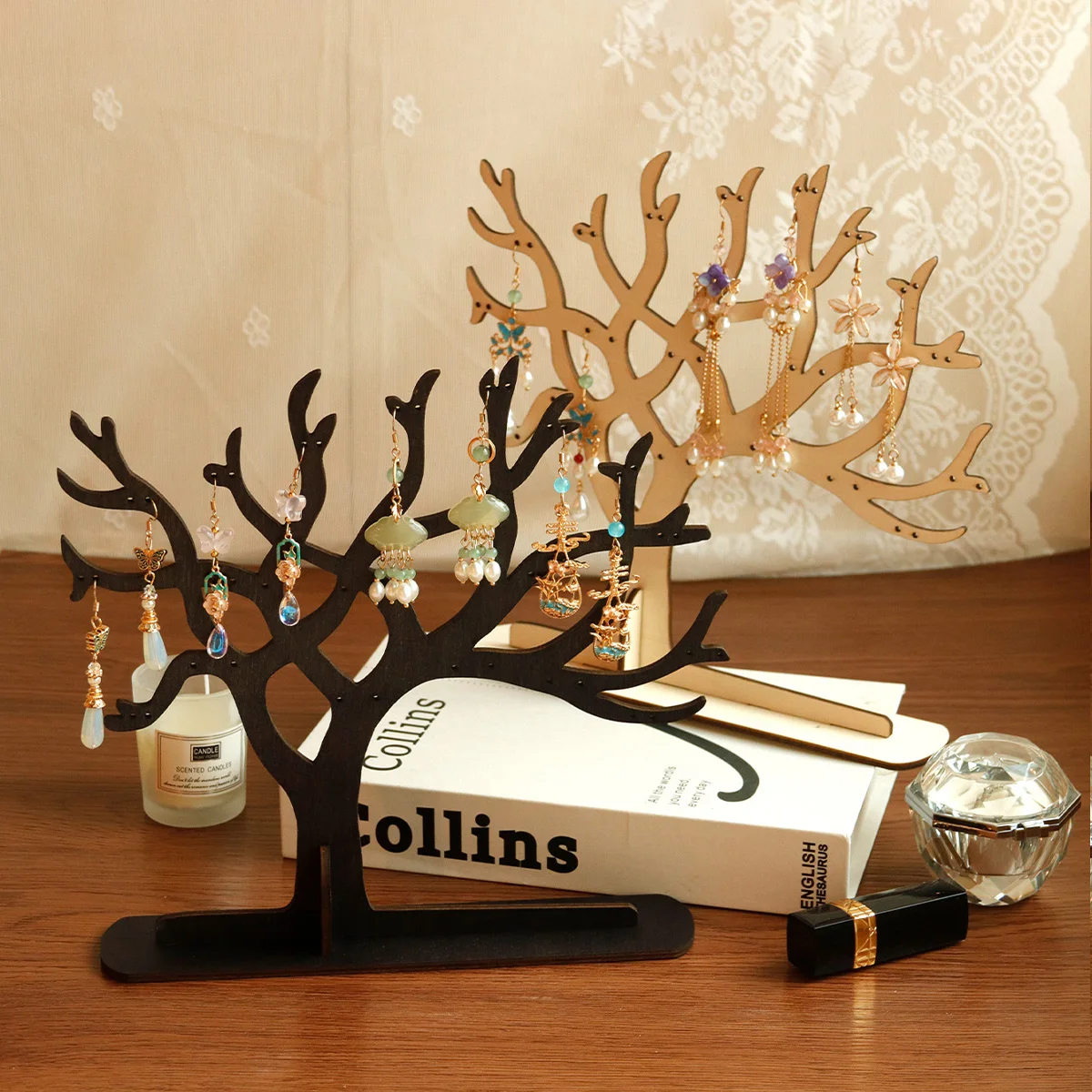 Retro Earring Tree Wooden Jewelry Storage Racks Creative Branch-shaped Wooden Ornaments Home Desktop Jewelry Display Stand