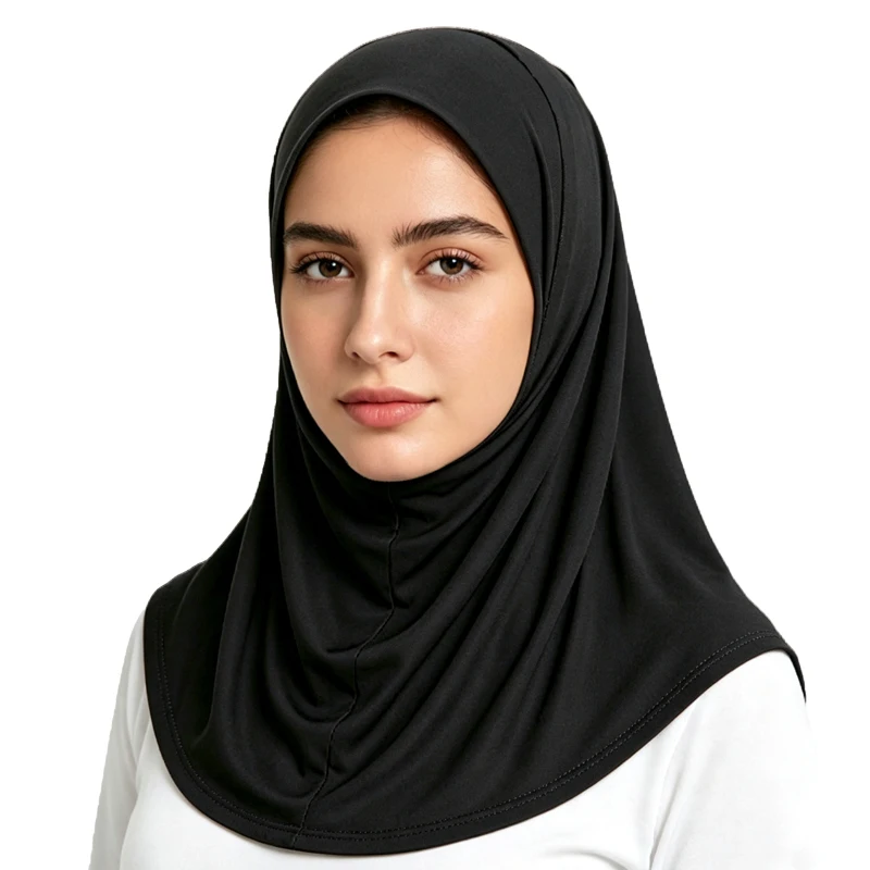Women Instant Hijab Soft Stretch Jersey Muslim Headscarf One-Piece Full Cover Turban Scarf Daily Wear Head Wraps Prayer Cap Qt01