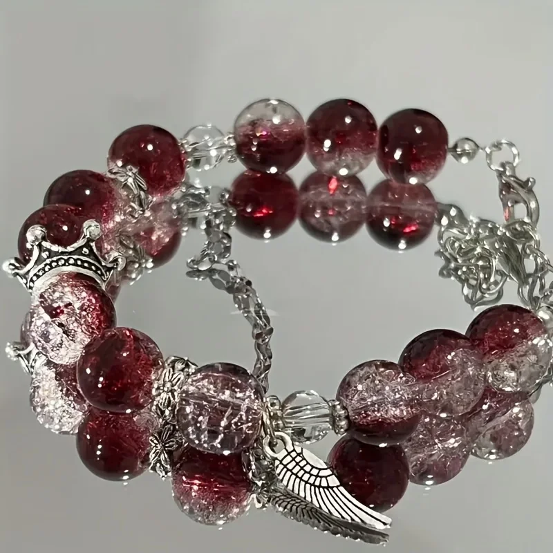 

Women's Vintage Y2K Lucky Wealth Bracelet Crackle Glass Beads Butterfly Charm Fashion Gift