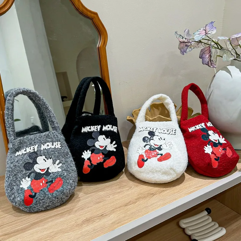 Fashion Mini Korean Dongdaemun Lamb Plush Handbag Large Capacity Cartoon Printed Woolen Single Shoulder Cross Tote Bag Portable