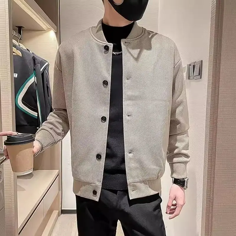 

Мужская повседневная свободная куртка с бейсбольным воротником, осень 2024, Новое поступление, однотонная облегающая верхняя одежда в уличном стиле