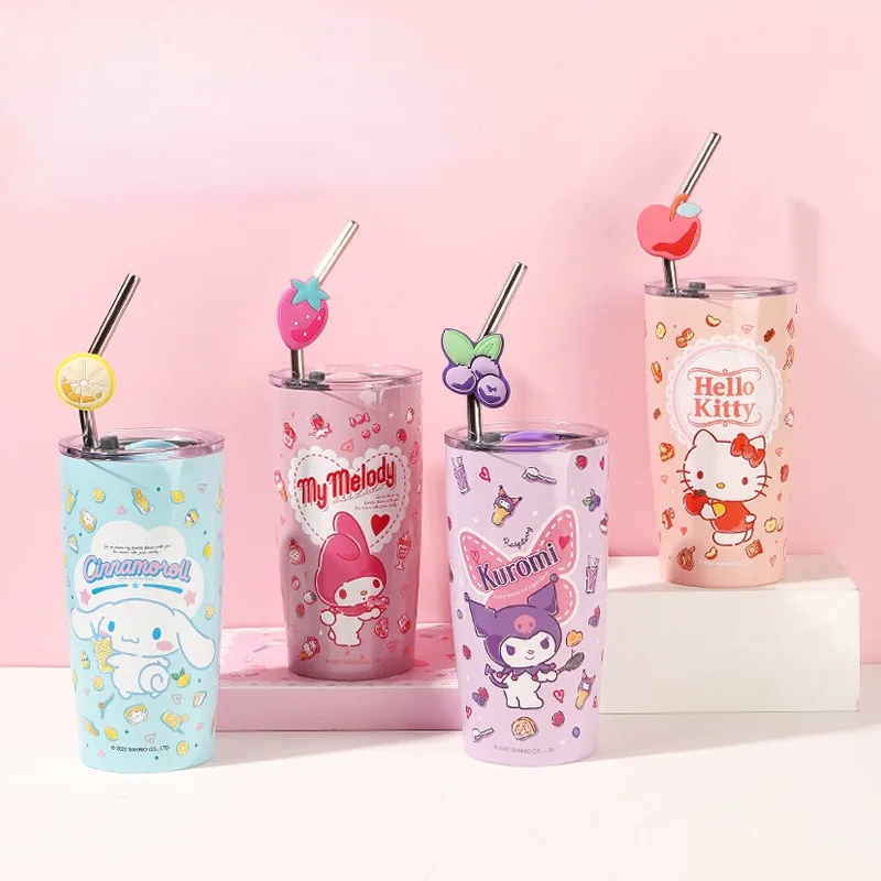 

Kawaii Hello Kitty Thermos Cup Kuromi My Melody Children Thermos Steel Cup Straw Direct Drink Summer Hot Drinks and Cold Drinks