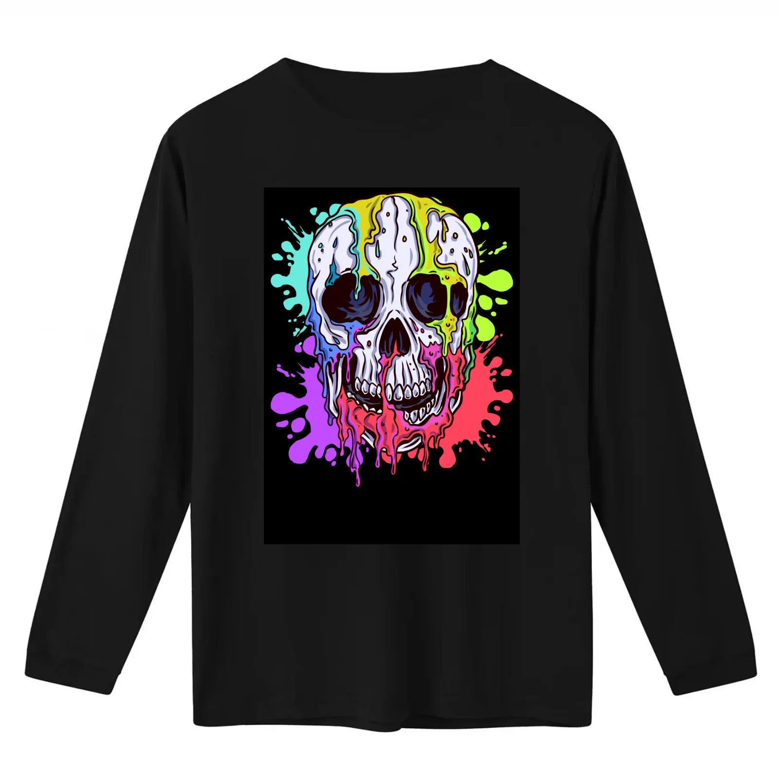 Colorful Melting Skull T-Shirt Summer Casual Cotton Tee Oversized Streetwear Tops Vintage Graphic Print Unisex Men Women