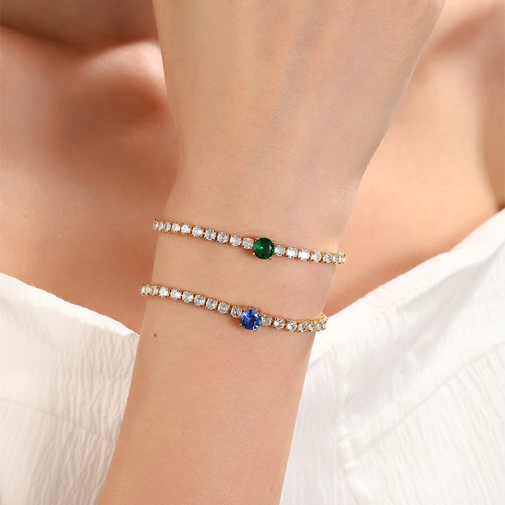 New Fashion Iced Out Zircon Tennis Bracelet For Women 1 Green Luxury Crystal Hand Chain Hippie Trendy Accessories Jewelry Gifts