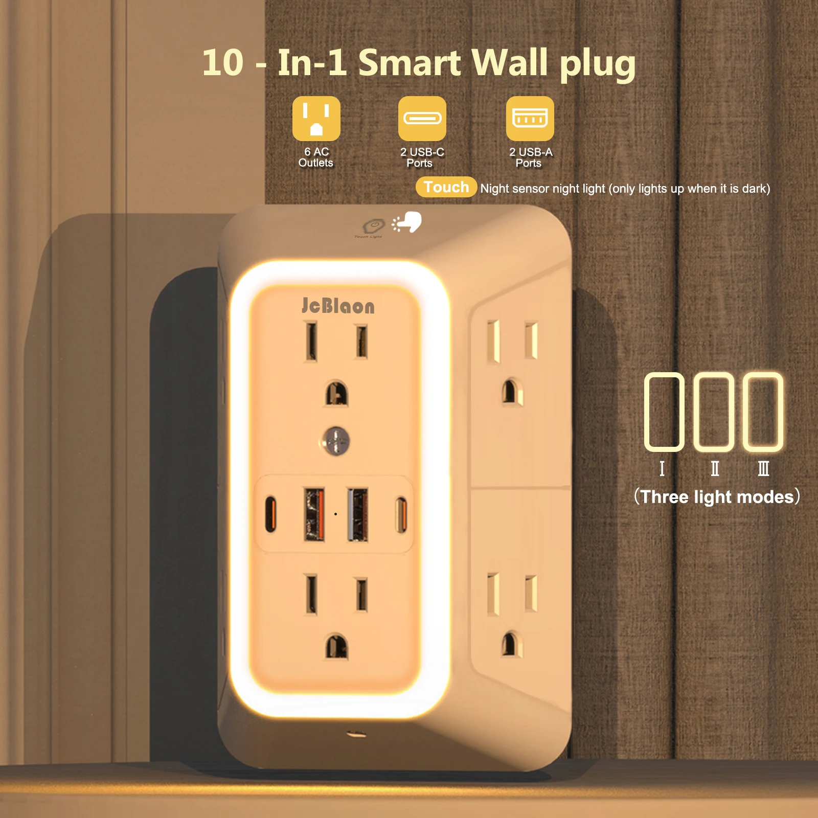 US AC Plug with Induced Light Wall Mounted Power Strip Multi-sockets Network Filter with USB Charging Network Filter Adapter