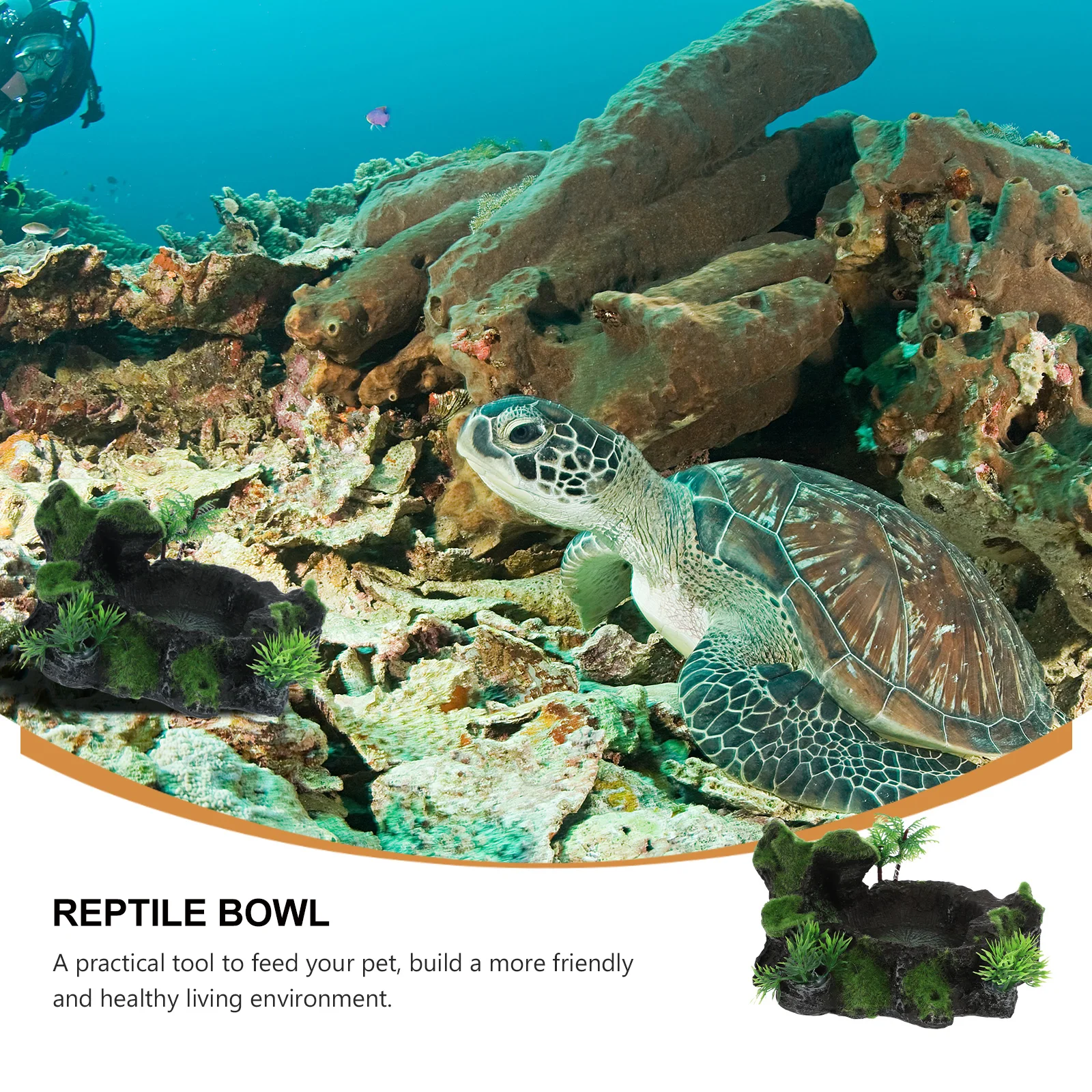 

Natural Stone Simulated Reptile Feeding Dish Decorative Resin Bowl for Small Lizards Geckos Snakes Turtle Food Water