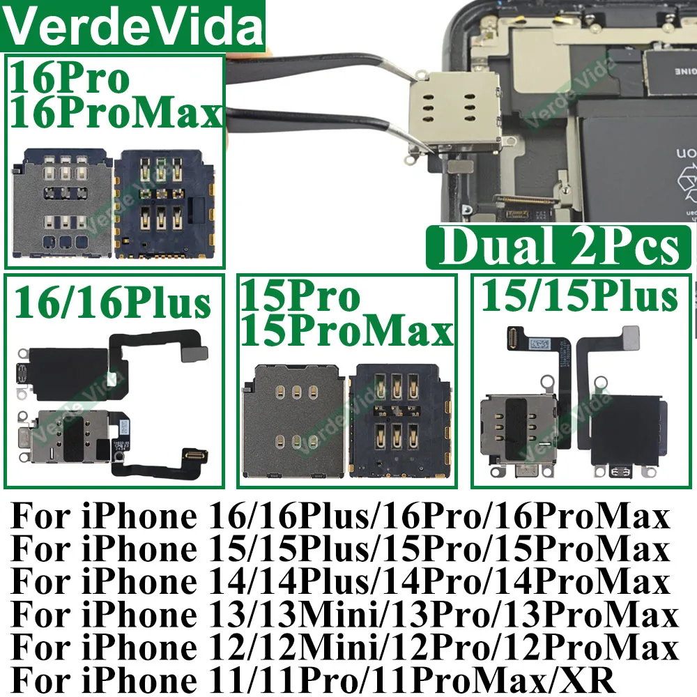 2 шт., держатель для одного SIM-карты, слот, лоток, гнездо, гибкий кабель для iPhone 11 15 13 Pro Max 16 14 Plus 12 Mini XR XS, гибкий кабель