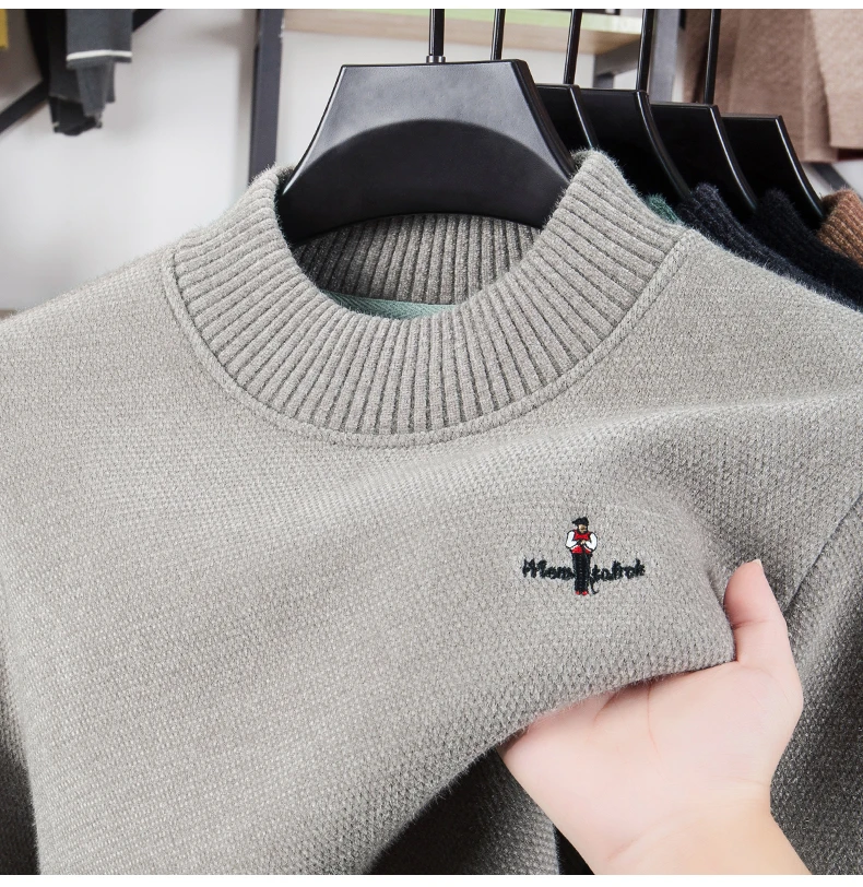 Thickened Sweater Men's Mink Fur Winter Clothing Knitted Base Wool Sweater One-piece Velvet Top