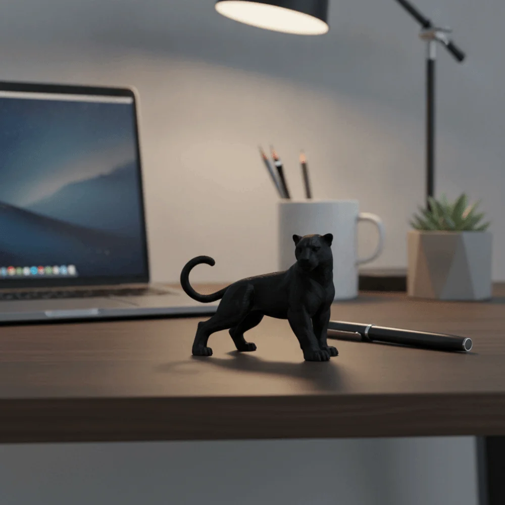 Black 3D Printing Panther Statue Head Turning Muscular Panther Desktop Ornament Plastic Standing Posture Leopard Figure