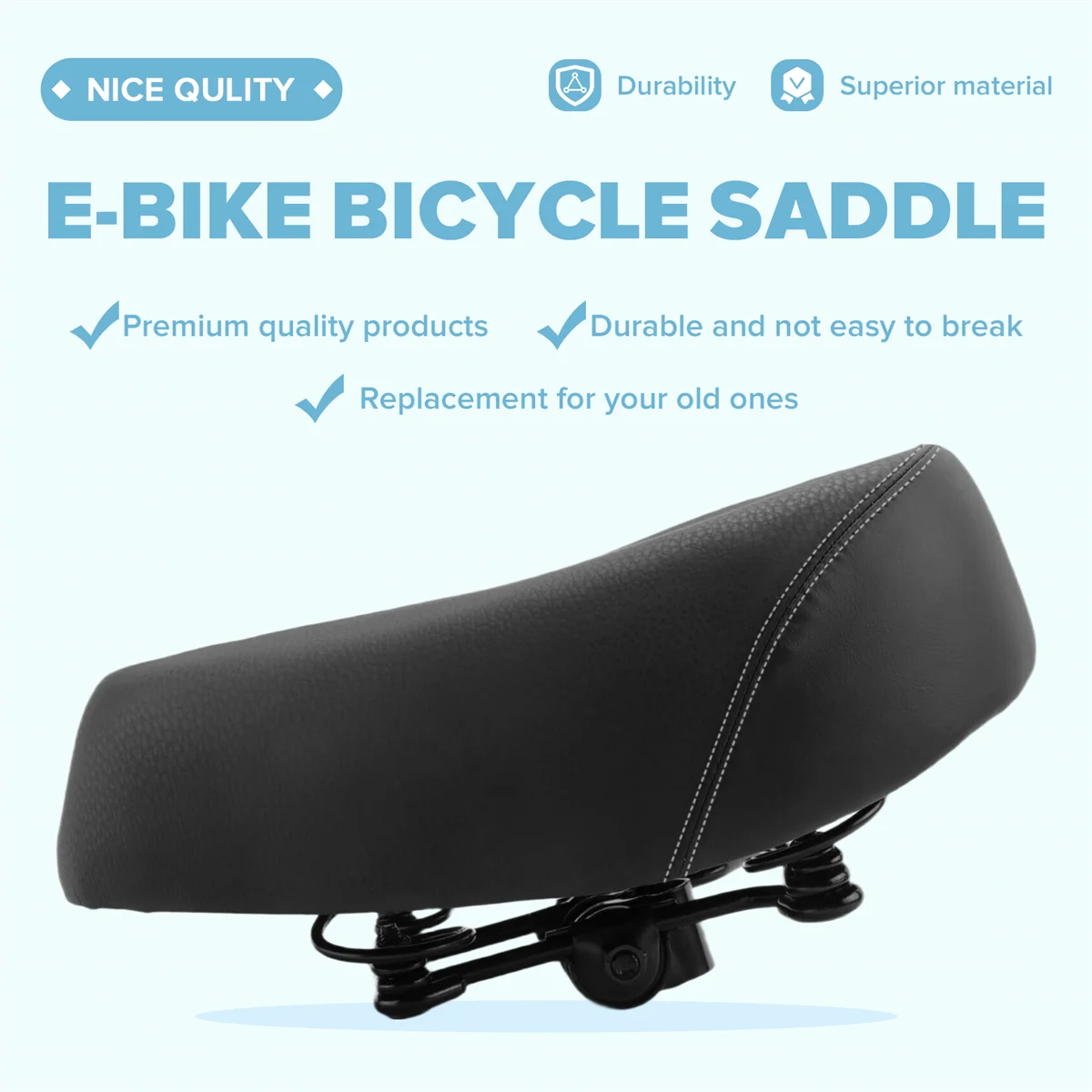 A03V E-Bike Saddle توسيع أربعة ربيع MTB Bike Saddles وسادة ناعمة دراجات كهربائية دراجة ثلاثية العجلات مقعد سكوتر أجزاء ركوب الدراجات، أسود