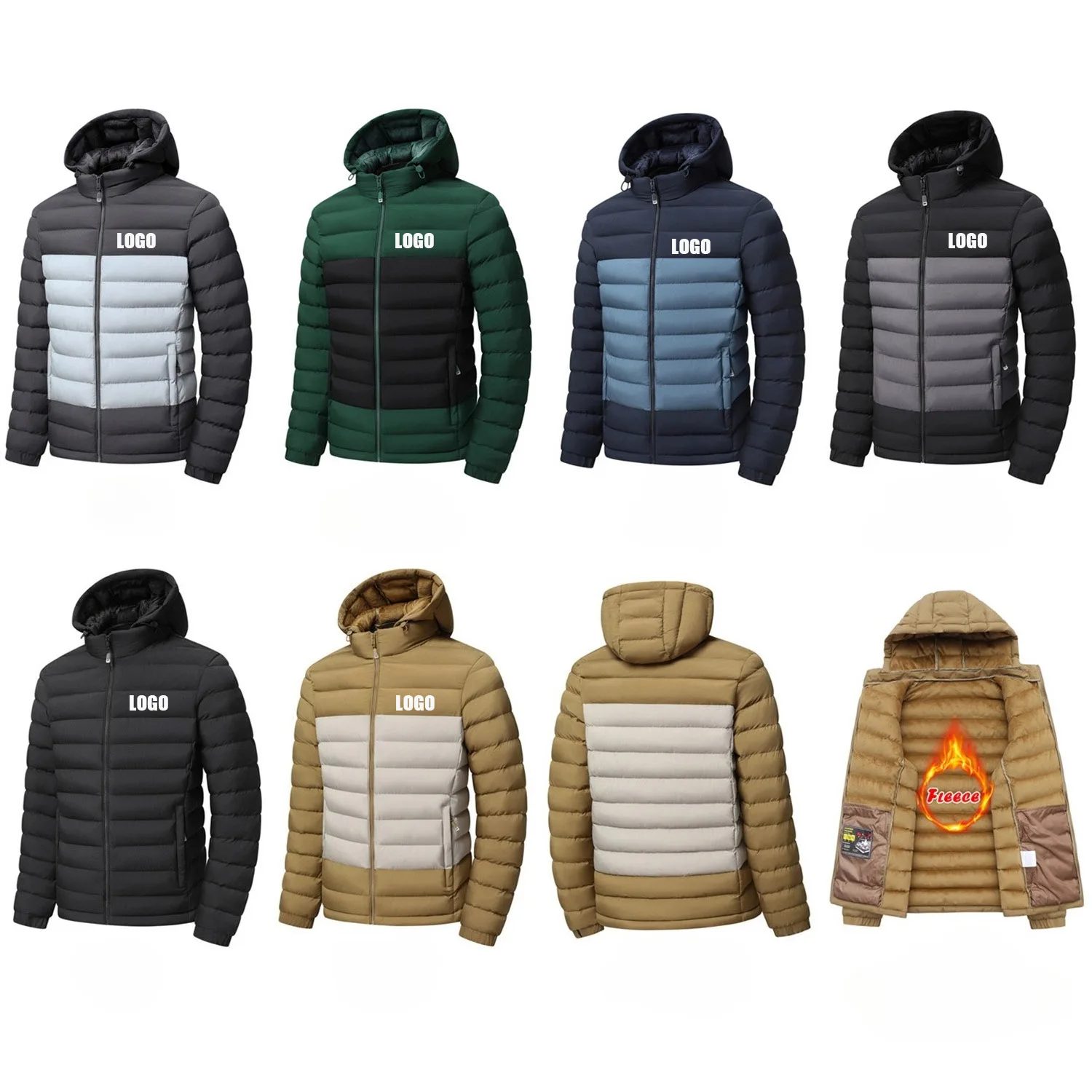 Custom LOGO men's new winter cotton-padded clothes warm hooded jacket can be taken off and detachable hat cotton-padded jackets.