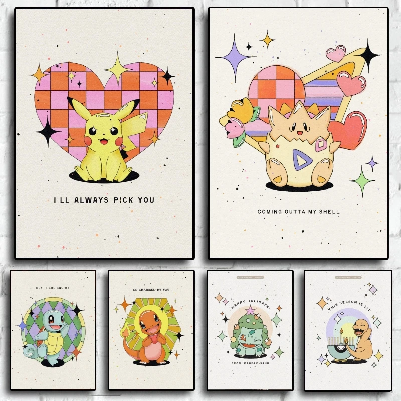 

Anime Cartoon Figure Pokemon Canvas Painting Bulbasaur Pikachu Charmander Poster Mural Pictures Children Home Wall Decor Gifts