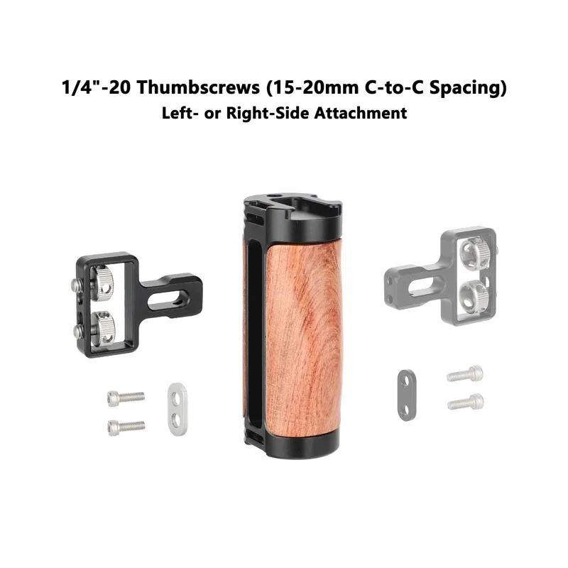 Pegangan Samping Kayu Kamera CAMVATE dengan Dudukan Sekrup Ganda 1/4-20, Dapat Disesuaikan Secara Vertikal, Geser 1,7 inci untuk Pegangan Kamera Cage