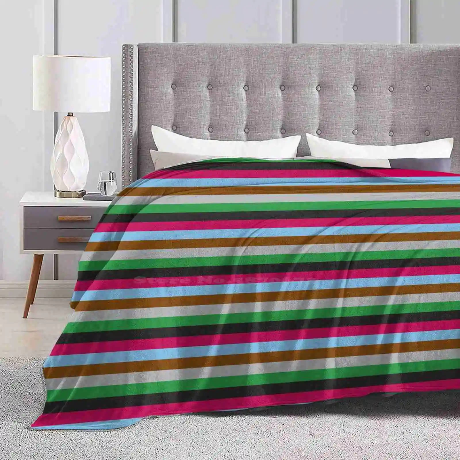 Rugby Striped New Selling Custom Print Flannel Soft Blanket Rugby Club Stoop Striped Lines Retro 70S 80S Lined Patterns