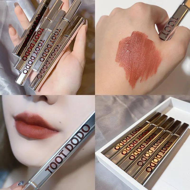 Toot Dodo White Square Tube Lip Glaze Velvet Matte White, Not Easy To Fade, Weightless Small Silver Stick Lip Gloss TSLM1