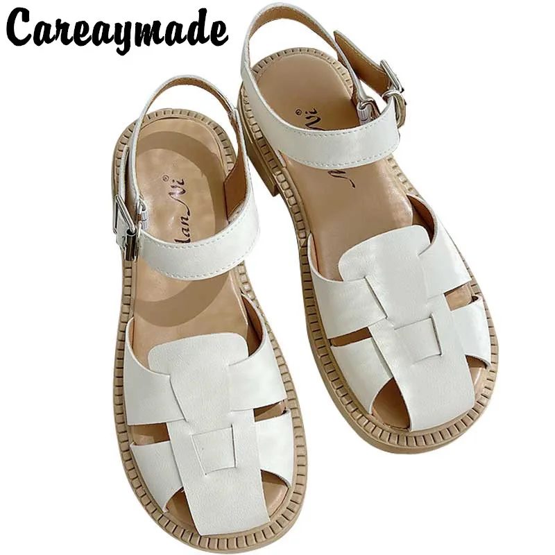 Careaymade-Genuine leather summer sandals,literary artistic Retro hollow out comfortable women's shoes,princess women shoes