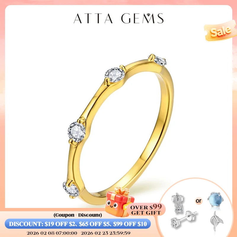 

ATTAGEMS 925 Sterling Silver Round Cut 2.5mm Moissanite Ring for Women D/VVS1 Diamond Wedding Band Luxury Engagement Fine Jewely