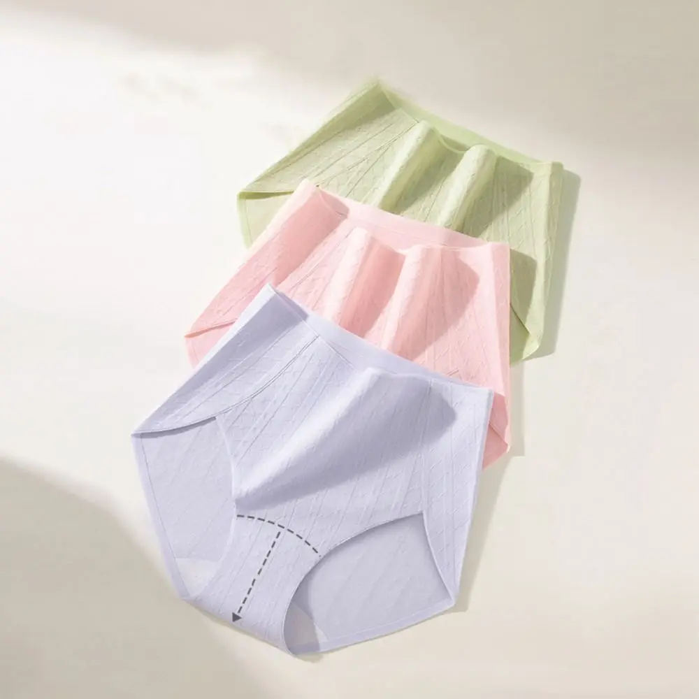 

Comfortable Thin Cotton Panties Solid Color Breathable Seamless Panties Underpants Large Size High Waist Briefs Lady