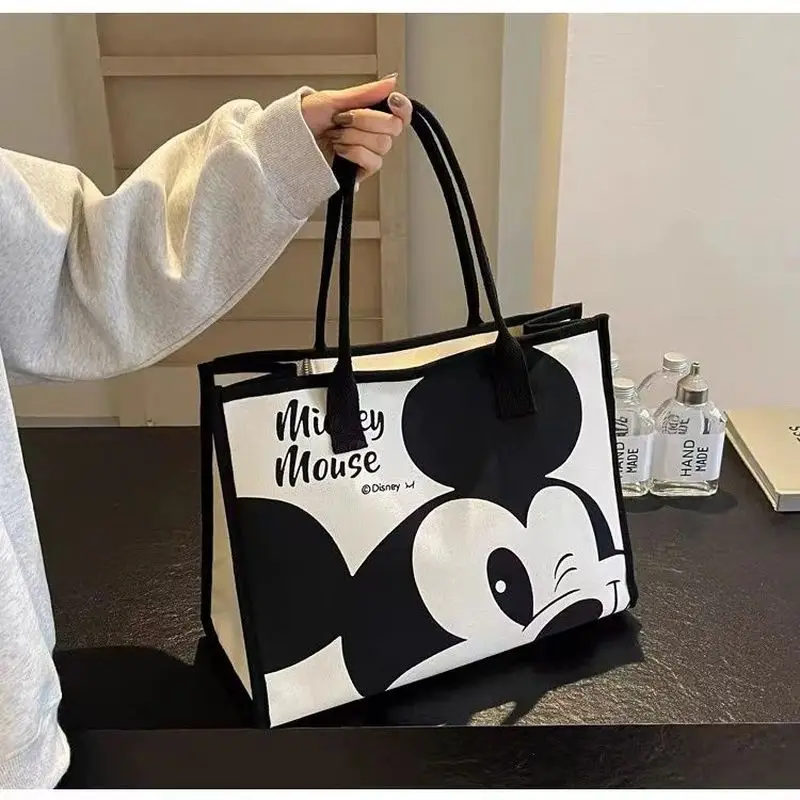 Hot Disney High-Capacity Cartoon Mickey Printed Handbag Large Canvas Bag Female Korean Fashion Joker Toth Underarm Bag Girl Gift