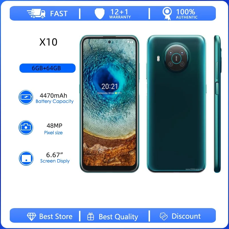 Teléfono Móvil Desbloqueado, Reacondicionado, Original X10 5G, 48MP, 6.67 Pulgadas, 4470mAh, Huella Dactilar, Idiomas Ruso, Árabe y Hebreo