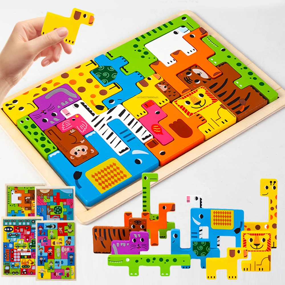 

Montessori Toys Puzzle Wooden Blocks Puzzle Animal Occupation Transportation Ocean Logical Thinking Game Kids Early Education